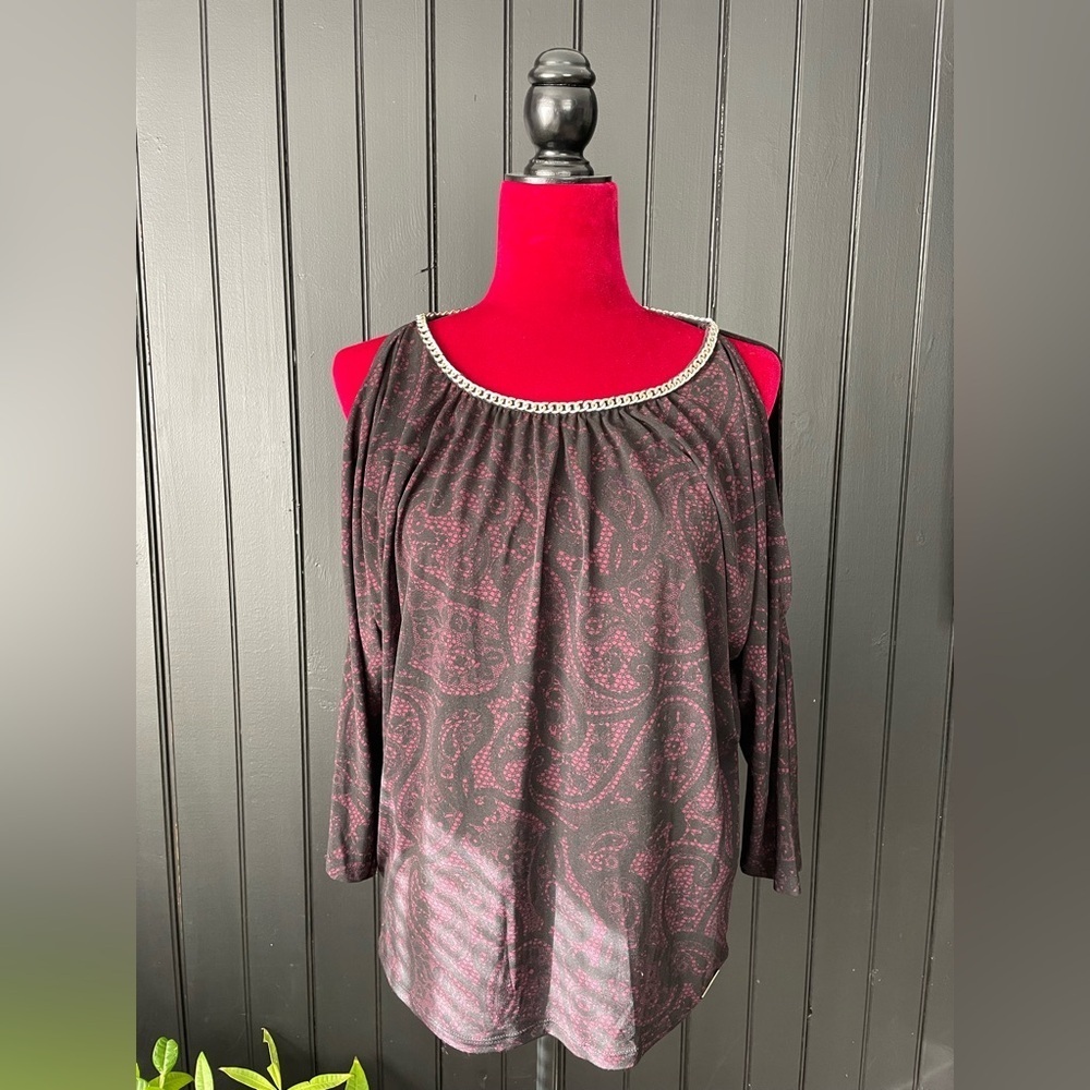 Michael Kors Burgundy Paisley Chain-Trim Blouse - Picture 8 of 10